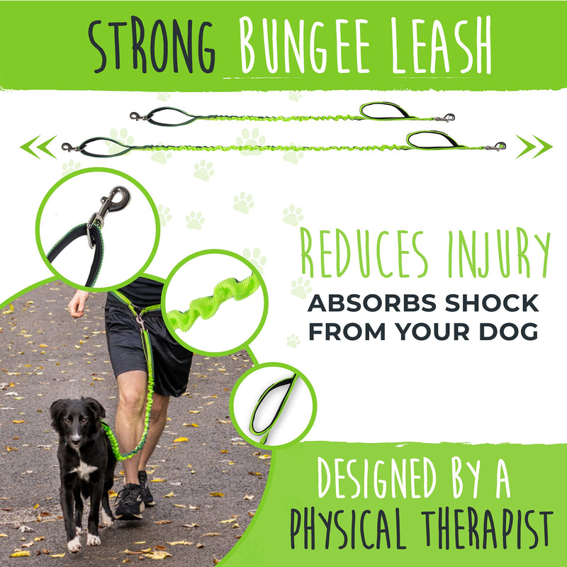 Mighty Paw Hands Free Dog Leash | Bungee Waist Leash for Dog Walking. Pet Running Hands Free Tether for Large, Medium & Small Breeds. Pet Waist Belt (36" - 48") Up to 150 lbs - Green 48" (Most Popular) - BeesActive Australia