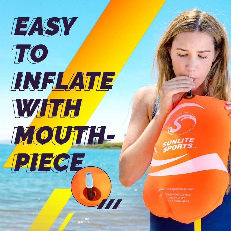Sunlite Sports Swim Buoy Premium Quality, Highly Visible Waterproof Safety Marine Float Training for Open Water Swimming, for Swimmers, Triatheletes, Kayakers, Snorkelers, Throwable Flotation Device for Adults Two-in-One Swim Buoy/Dry Bag 20L