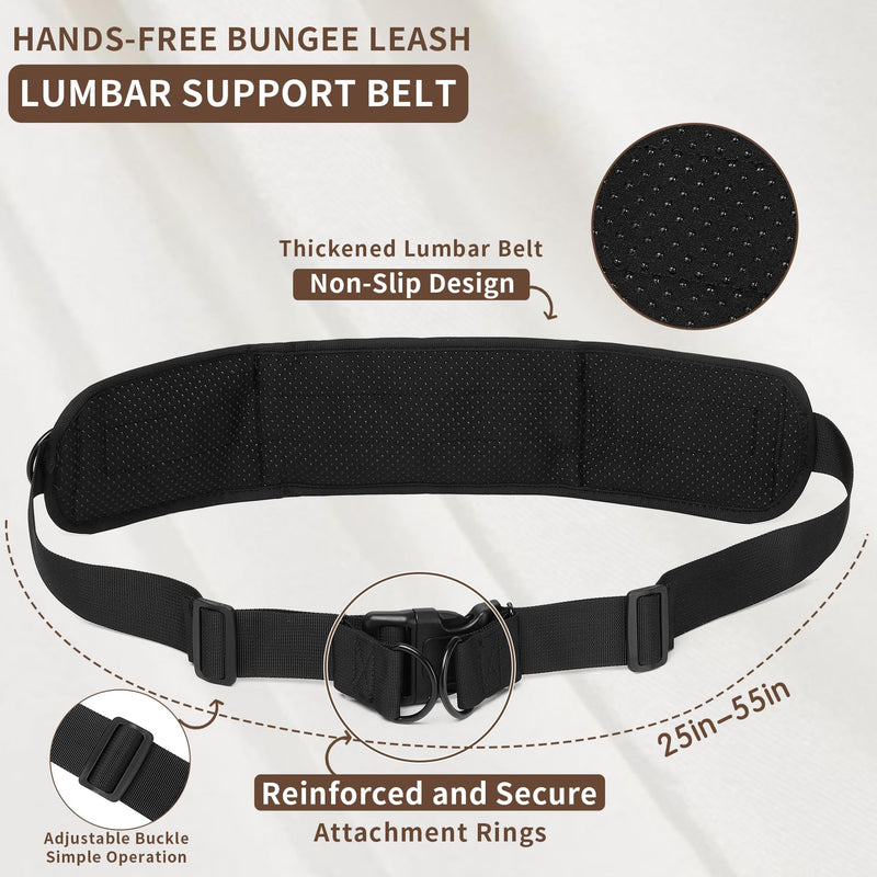 Tails & Tales Hands Free Dog Leash with Waist Pouch, Lumbar Support Upgraded, Bungee Reflective Leash, Adjustable Belt 25-55", Walking Running Hiking Training for Dogs Up to 125lbs (Black, Two Dogs) Black - BeesActive Australia
