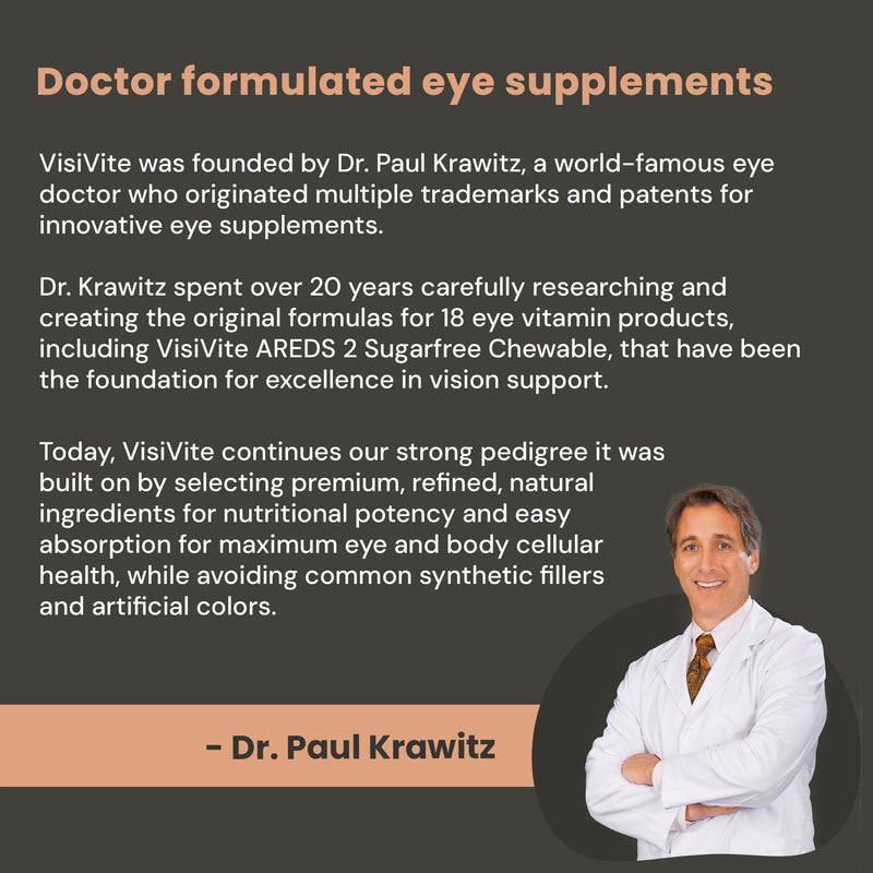 VisiVite AREDS 2 Sugar Free Eye Vitamins, 60 Chewable Tablets | Doctor Formulated Lutein and Zeaxanthin Supplements for Adults with Vitamin C, E, Zinc, Copper, Made in USA