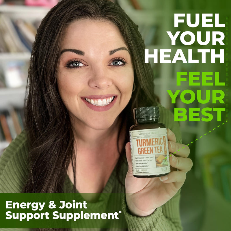 Turmeric Curcumin Supplement with Green Tea Extract (ECGC) & Vitamin C for Joint Health, Energy & Inflammation Balance - Organic Tumeric Curcumin with Black Pepper - Gluten-Free, Non-GMO - 60 Capsules 60 Count (Pack of 1)