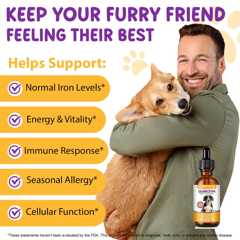 Quercetin for Dogs 60ml, Bacon Flavor Dog Antihistamine with Vitamin C for All Breeds & Sizes Dogs