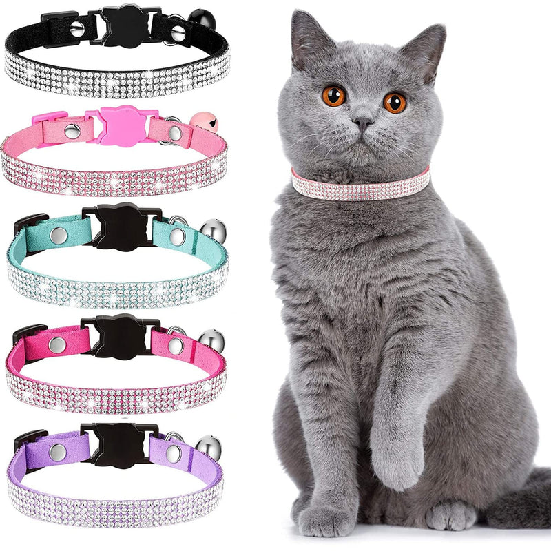 Cat Collars,Rhinestone for Girl Cats Bling Kitten Flower Adjustable Breakaway Collar with Bell Soft Velvet Leather Collar for Puppy Small Dogs (Black) Black - BeesActive Australia