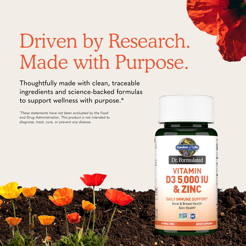 Garden of Life Dr. Formulated Vitamin D3 & Zinc Quercetin Once Daily Supplement – Immune Support & Breast Health, Non-GMO, Gluten-Free, 30 Small Tabs | Once Daily Supplement - Immune Support & Breast Health, Non-GMO, Gluten-Free