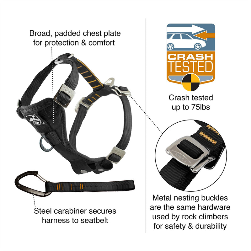 Kurgo Tru-Fit Enhanced Strength Dog Harness - Crash Tested Car Safety Harness for Dogs, No Pull Dog Harness, Includes Pet Safety Seat Belt (Black, Large) Black Large (Pack of 1) - BeesActive Australia