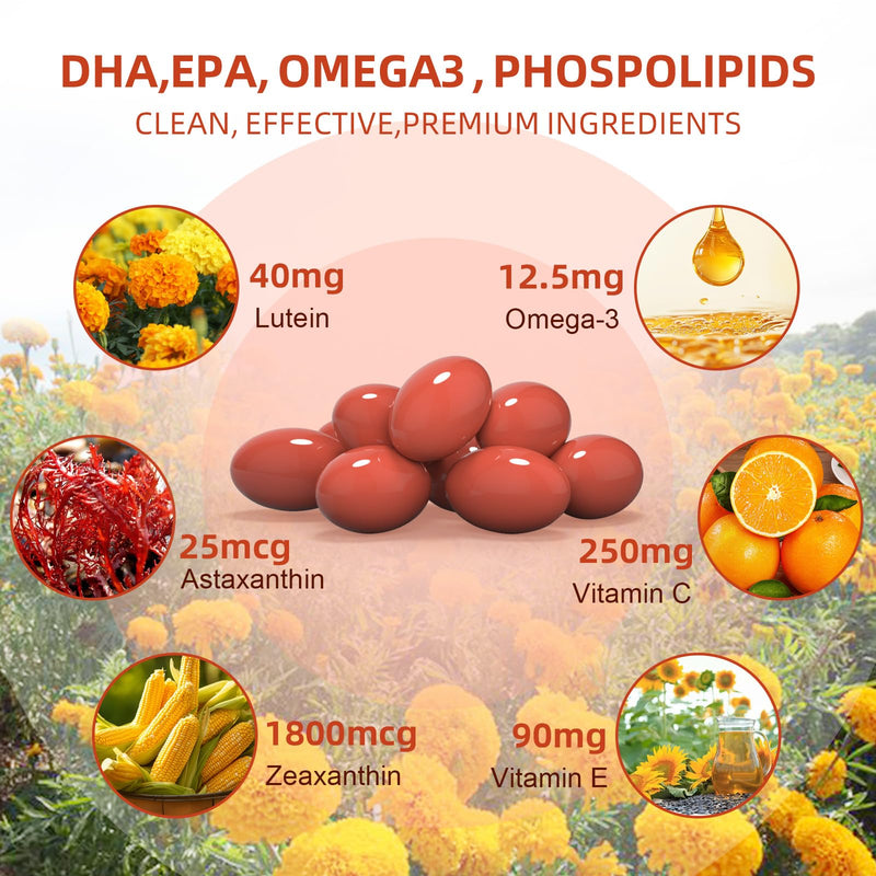 Lutein and Zeaxanthin Supplement Softgels: Eye Vitamins and Supplements with Vitamins C, E, Omega 3, Lutein & Zeaxanthin for Improving Vision and Relieving Eye Fatigue