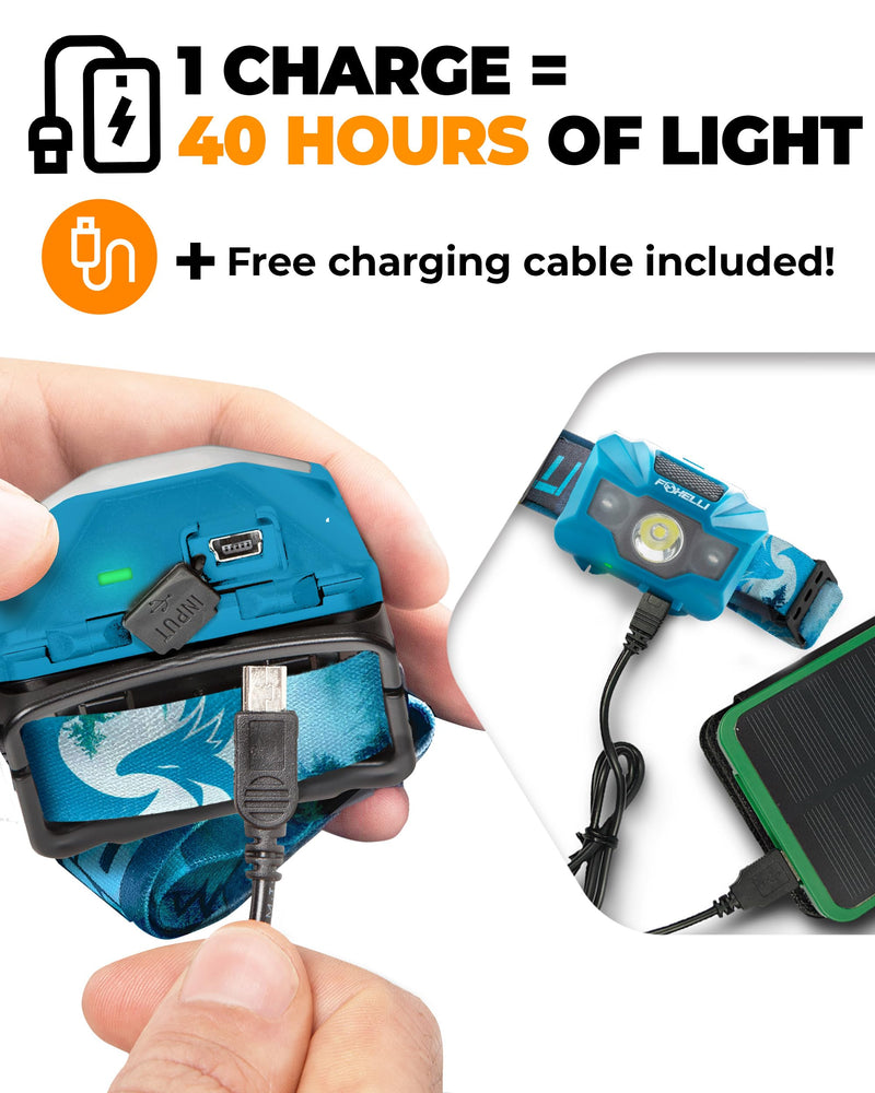 Foxelli Rechargeable LED Headlamp Bundle of 2 - Forest & Pink: Ultralight Waterproof Head Lamp with Red Light for Running, Camping, Hiking & Outdoor - BeesActive Australia