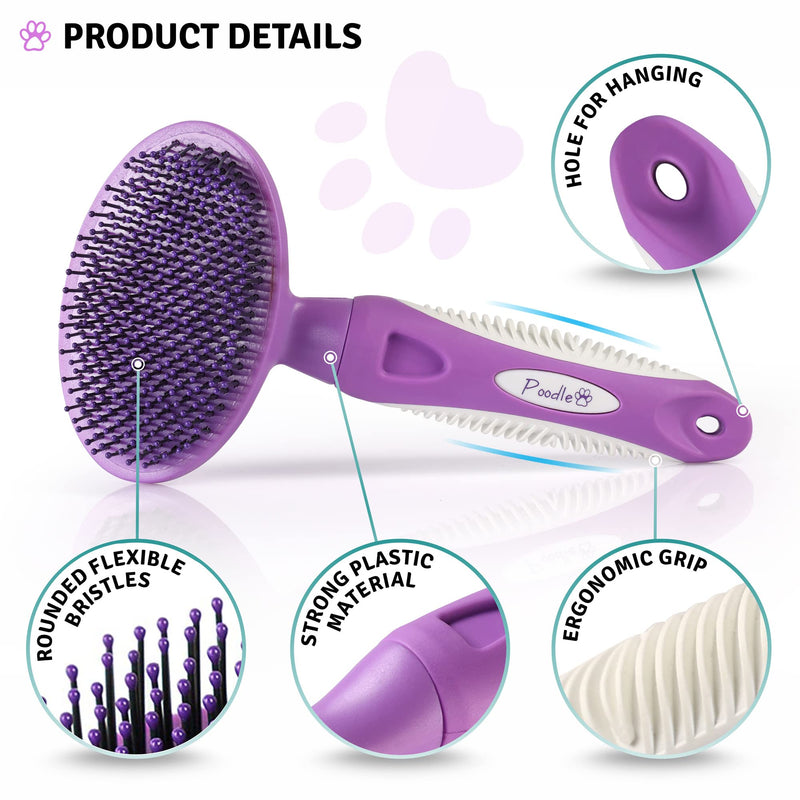 Poodle Pet Slicker Brush + Dog Grooming Rake + Round Bristle Brush Bundle - BeesActive Australia