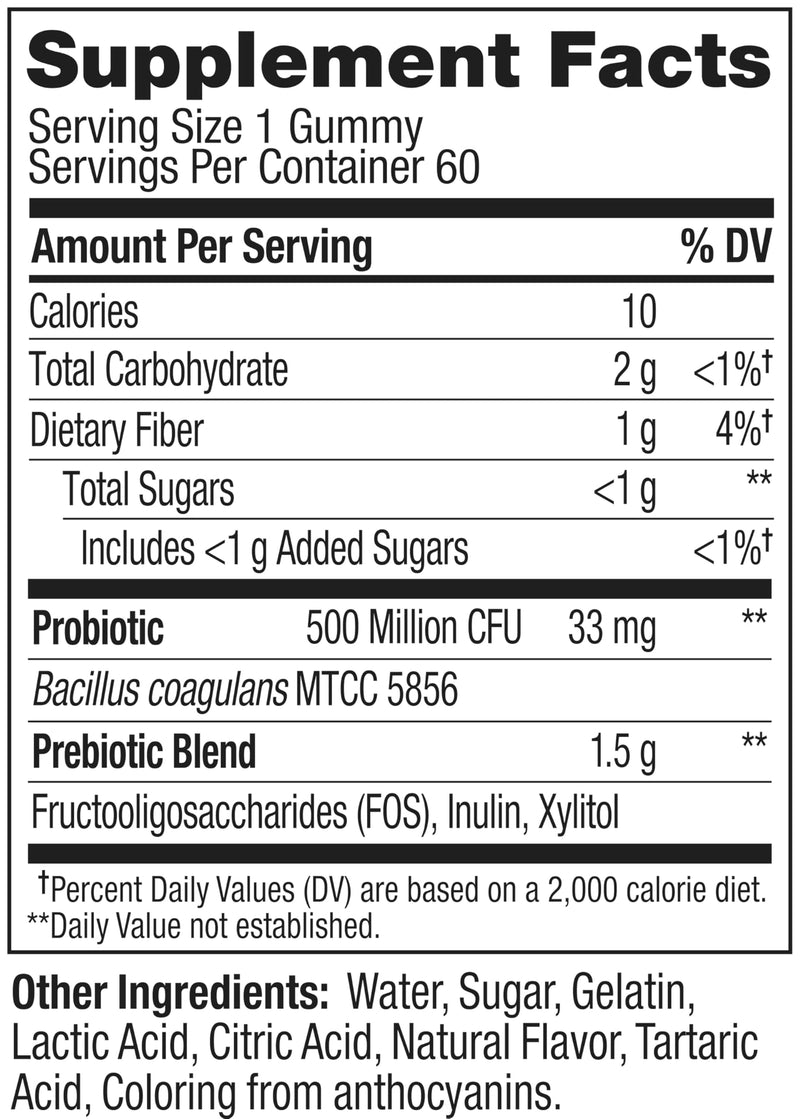 OLLY Probiotic + Prebiotic Gummy,Digestive Support and Gut Health,500 Million CFUs,Fiber,Adult Chewable Supplement for Men and Women,Peach,60 Day Supply -,60 Count (Pack of 2) 60 Count (Pack of 2) Nutritional Supplement