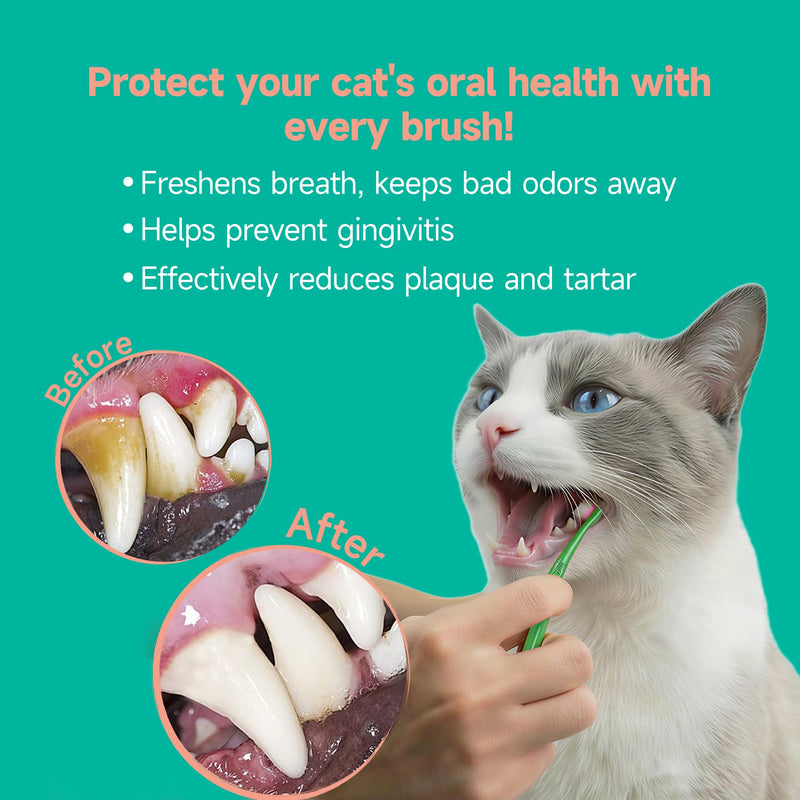 Cat Dental Kit - Tuna-Flavored Cat toothpaste - Freshens Breath, Plaque Removal & Prevents Tartar - with Toothbrush & Finger Brush - Gentle Formula 60ml