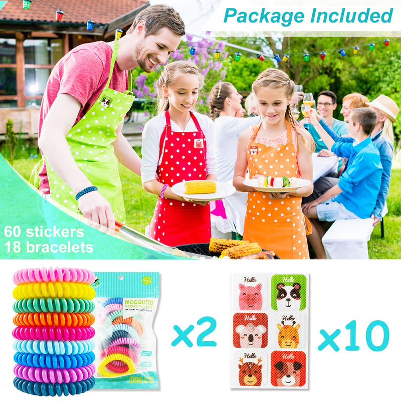 18 Pack Mosquito Repellent Bracelets, DEET-Free Insect & Bug Repellent Wrist Bands with 60 Pack Smile Mosquito Patches for Kids & Adults Outdoor Camping Fishing Traveling - BeesActive Australia