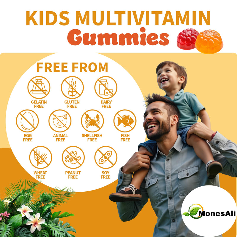 Kids Multivitamin Gummies with Magnesium & Probiotics - Vegan, Gelatin-Free, Halal, Orange & Strawberry Flavors, 90 Count