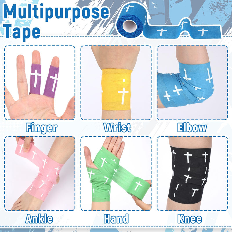 Geiserailie 6 Pcs Easter Gift Cross Tape Christian Sports Athletic Tape Religion Wrist Wrap for Soccer Football Baseball Boxing Hockey Bible Verse Jesus Easter Gift for Christian Church Group - BeesActive Australia