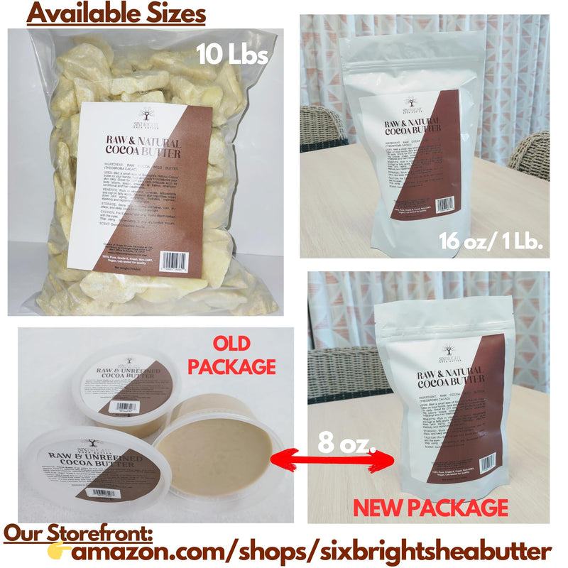 Sixbright Unrefined Cocoa Butter –16 oz | 100% Pure, Food Grade- Natural Moisturizer for Dry Skin, Fades Stretch Marks & Scars ,For Skin, Hair, DIYs. Chocolate Aroma Solid - BeesActive Australia