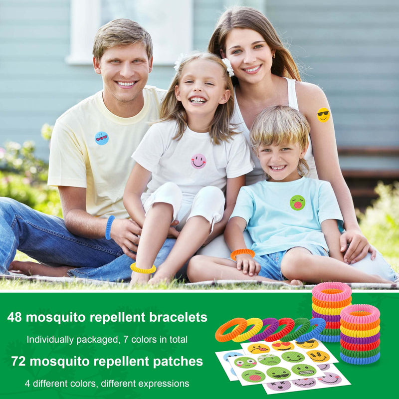 48Pack Mosquito Bracelets Bulk with 72 Pack Smile Mosquito Patches for Kids Adults, Waterproof Adjustbale Mosquito Bracelets for Outdoor and Indoor, DEET Free Citronella Mosquito Wristband - BeesActive Australia