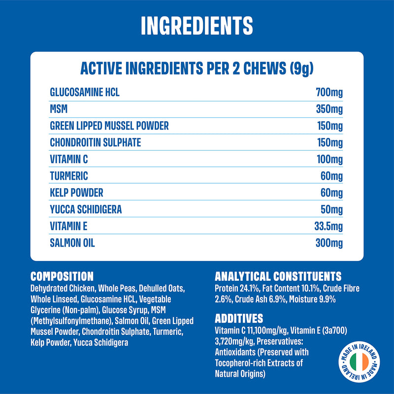 ivvi HIP & JOINT Supplements for Dogs with High Levels of Glucosamine for Dogs, Chondroitin, MSM & Green Lipped Mussel for Dogs – Arthritis Dog Supplement - 60 Tasty Soft Chews with Chicken