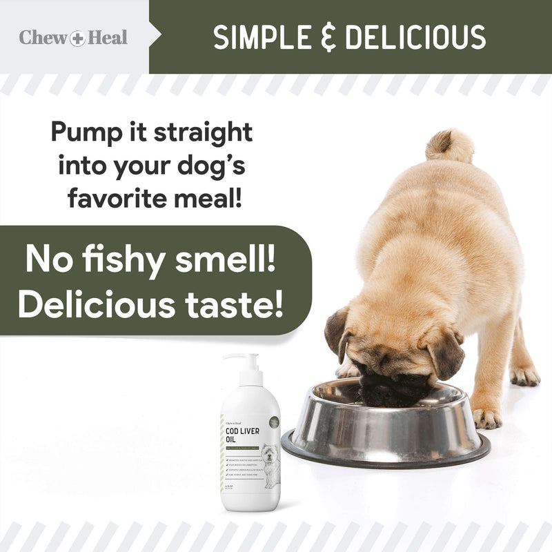 Pure Cod Liver Oil for Dogs - 16 oz - Contains Omega 3, Omega 6, Vitamin A, and Vitamin D to Reduce Itching and Promote Skin and Coat, Heart, Joint, and Immune Health - Pump Cap Bottle - PawsPlanet Australia