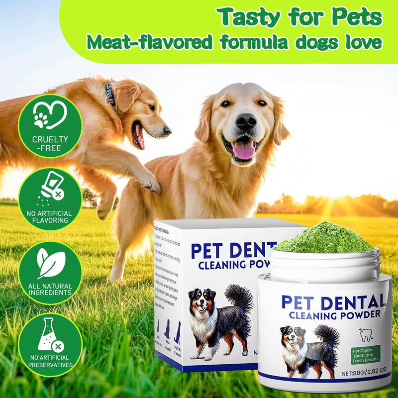 Mimo Style Dog Dental Powder, Dog Teeth Cleaning Powder, Targets Tartar & Reduces Plaque & Bad Breath - Teeth Cleaning Made Easy Eliminate - Meat-Flavored Formulated Green