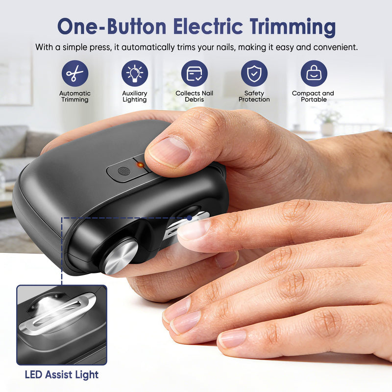 Electric Nail Clipper, Electric Nail Trimmer with Light and Nail Scraps Storage, Electric Toenail Clippers with Polishing, Rechargeable Electric Automatic Nail Clipper for Seniors, Women, Men (Black) Black - BeesActive Australia