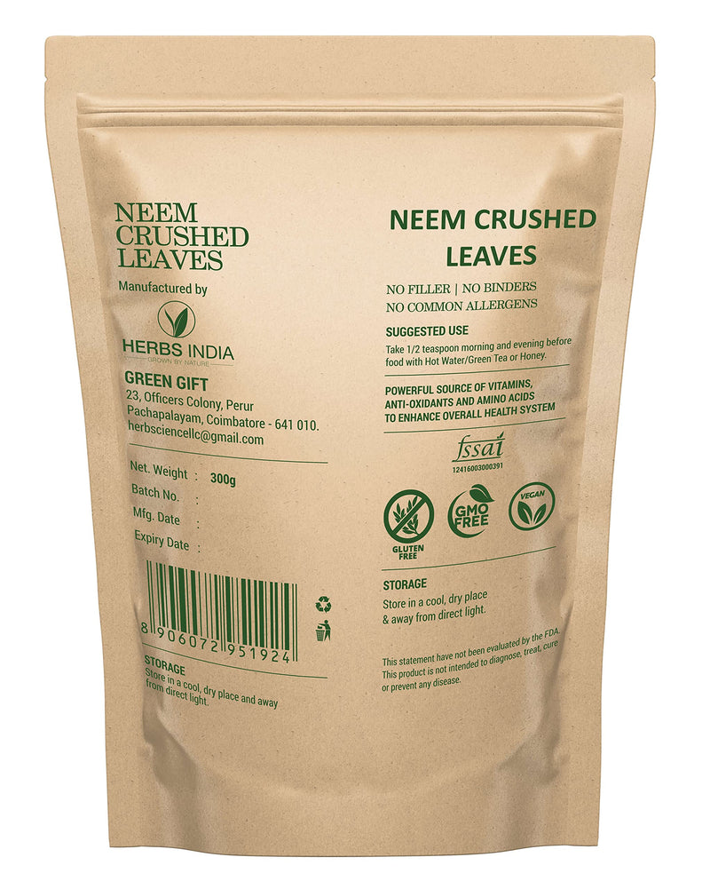 Neem Leaves Crushed (Not Powder), Good to Make Fresh Neem Leaf Tea 300 Grams (10.6 Oz), Herbal Supplements - HerbsIndia 10.6 Ounce (Pack of 1)