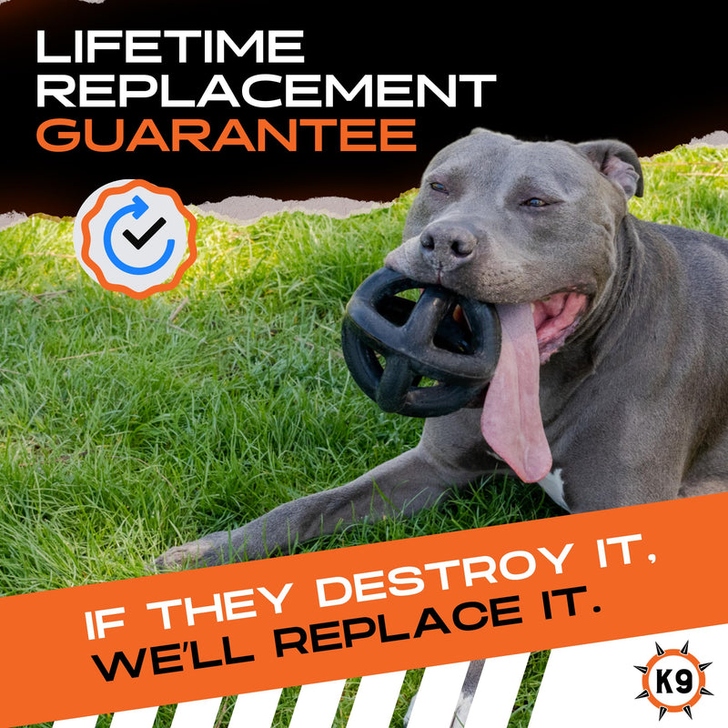 Monster K9 Indestructible Ring Ball - Lifetime Replacement - Medium & Large Breeds - Ultra Durable Dog Toy for Aggressive Chewers - Chew, Tug, & Fetch - 5.5" Black - Most Durable - BeesActive Australia