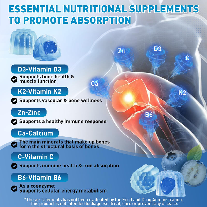 2-Pack Vitamin D3 K2 Gummies, D3 K2 Vitamin 10,000 IU & 200 MCG Supplement | Complex Calcium Citrate Zinc Vitamin C B6, Sugar-Free Vitamin D Supplement for Bones & Immune Support, 60 Blueberry Gummies 60 Count (Pack of 2)