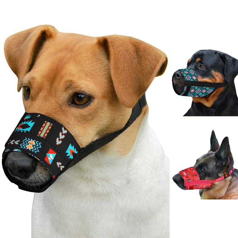 CollarDirect Dog Muzzle - Adjustable Soft Breathable Tribal Nylon Mouth Guard for Small Medium Large Dogs Anti Chewing Barking S Pattern 2 - BeesActive Australia
