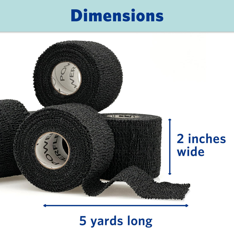 PowerFlex – Self-Adhering Sports Wrap for Injury Prevention & Post-Injury Stability – Medical-Grade, Sweat & Water Resistant First Aid Wrap for Athletes - Black, 2 inch, 6 Rolls 2 Inch - 6 Count - BeesActive Australia