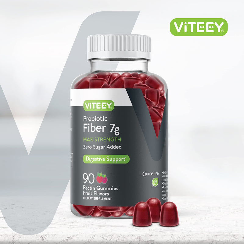 Viteey Prebiotic Fiber Gummies for Adults, 7g | Gut Health & Digestive Soluble Fiber Supplement Gummies - Zero Sugar Added, Vegan, Gluten-Free - 90 Count 90 Count (Pack of 1)