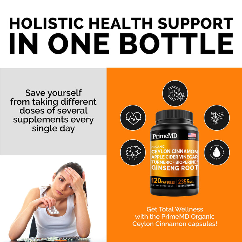 5-in-1 Ceylon Cinnamon Capsules 2355mg - Ceylon Cinnamon and Apple Cider Vinegar Capsules - Turmeric and Panax Ginseng Capsules - Cinnamon Supplements with Bioperine (120 Count(Pack of 2)) 120 Count (Pack of 2) - BeesActive Australia