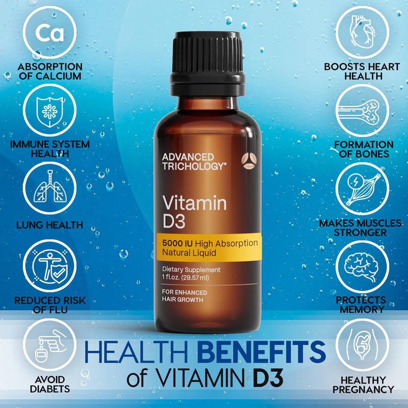 Advanced Trichology Vegetarian Liquid Vitamin D3-5000 iu High Absorption - 1000 iu per Drop - 6 Month Supply - Gluten Free 365 VIT D - 1 Fluid Ounce (Pack of 1)
