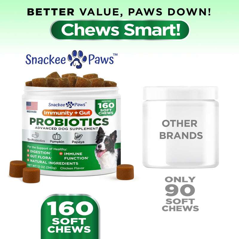 Probiotics for Dogs and Digestive Enzymes - Approx 160 Dog Probiotics Chews - Dog Probiotic - Anti Diarrhea, Upset Stomach & Gas Relief, Canine Prebiotic - Pet Fiber Supplement - Chicken Flavor