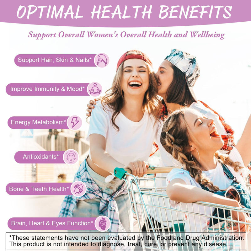 Totaria Sugar Free Multivitamin Gummies for Women 14+ w/Iron, Inositol, Folate, Biotin, Womens Daily Multivitamin Gummy w/Vitamin A, C, B, D3, K2, for Hair, Skin, Energy, Immune, Strawberry Flavor 60 Count (Pack of 1)