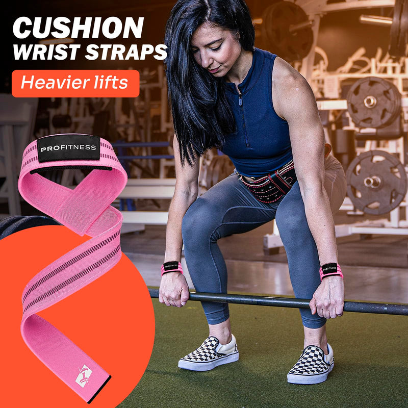 ProFitness Wrist Wraps for Weightlifting with Premium Lifting Straps - Weight Lifting Wrist Wraps and Gym Straps Ideal for Men & Women Workout & Training - Workout Straps with Wrist Support Pink/White