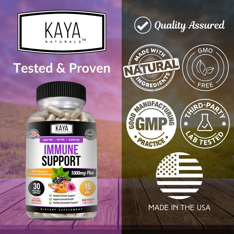Kaya Naturals Elderberry Immune Support | Vitamins with Zinc and Vitamin C for Adults, Probiotics & Turmeric 1000mg Immune System Booster Sambucus Capsules - 30 Count (Pack of 2) 30 Count (Pack of 2)