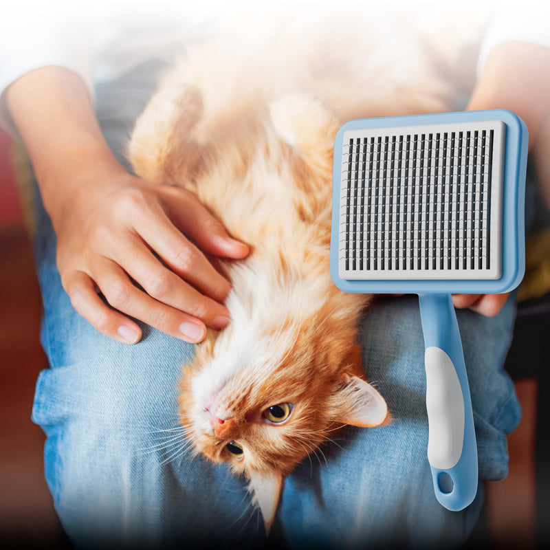 Cat Brush with One-Click Button, Cat Brushes for Indoor Cats Shedding，Self Cleaning Slicker Cat Brush for Shedding Massaging Grooming, Suitable for Long Short Haired Pets, Comfortable/Easy to Clean - BeesActive Australia