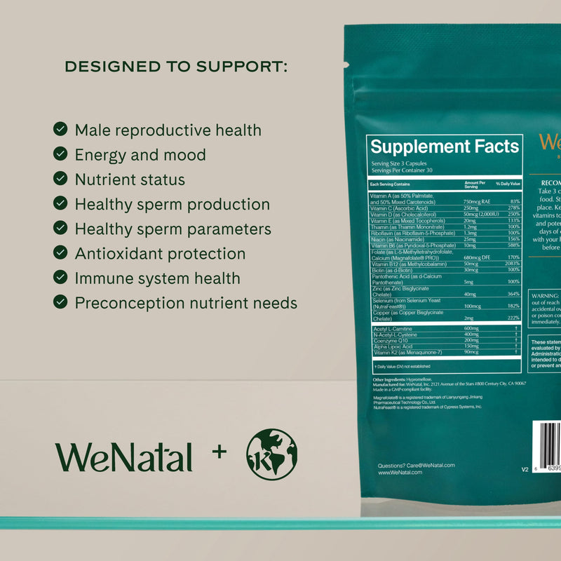 WeNatal for Him Prenatal Vitamins – CoQ10, NAC, L-Carnitine, 90 Capsules | Clinically studied by Citruslabs, adds methylated folate to support sperm quality, count and motility, vegan, kosher.