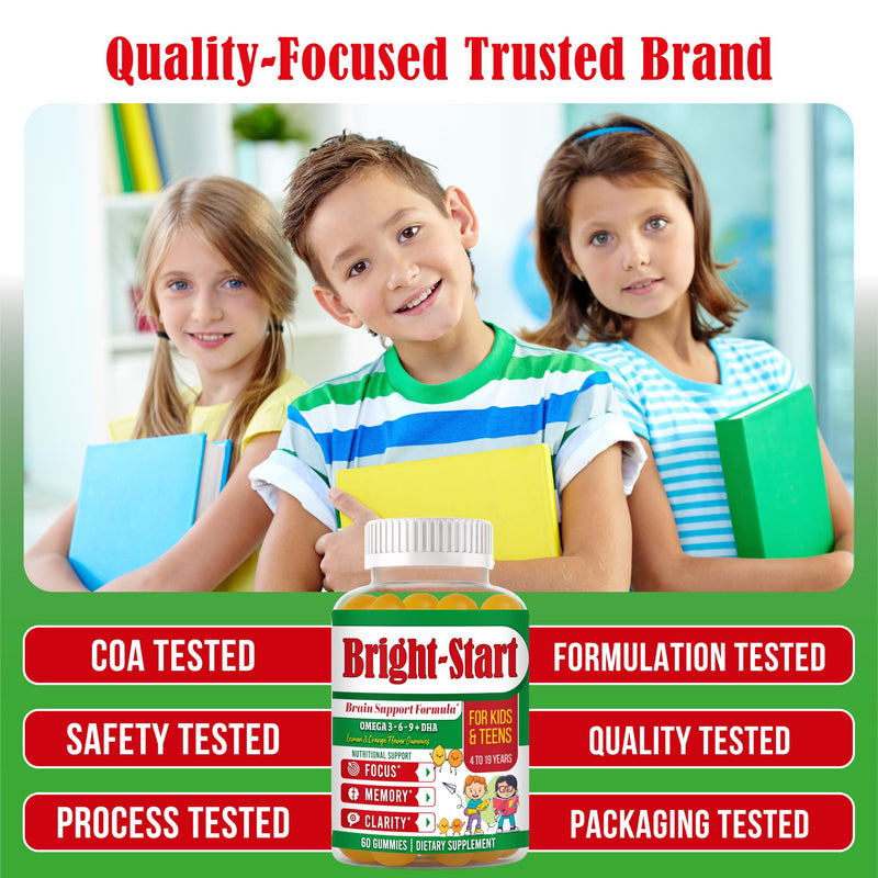 BrightStart Focus Gummies for Kids & Teens – Kids Focus and Attention Supplements with Omega 3 DHA, Brain Support Supplement for Teens, Kids Omega 3 Gummies, Daily Children’s Focus Gummy, 60 Ct