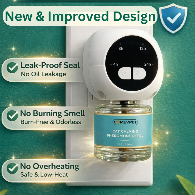 60-Day Cat Calming Pheromone Diffuser - Reduces Urine Spraying, Anxiety, Scratching & Meowing, Timer Modes to Extend Refill Life (2 Diffusers + 2 Refills)