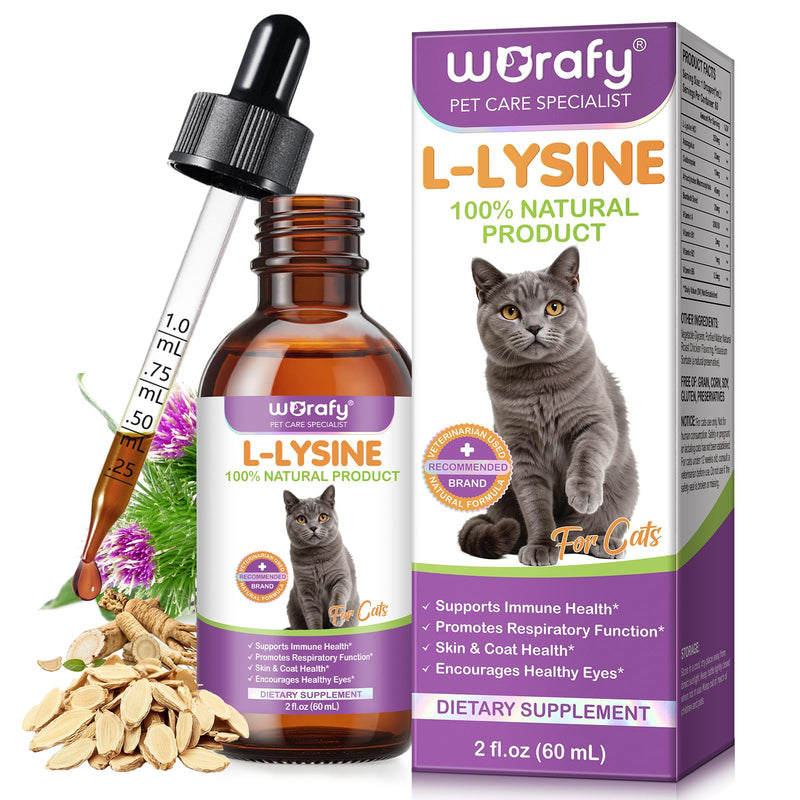 Lysine for Cats - L-Lysine Liquid Supplement for Cats & Kittens, Cat Lysine Drops 60ml, Immune Support & Respiratory Wellness, Palatable Chicken Flavor