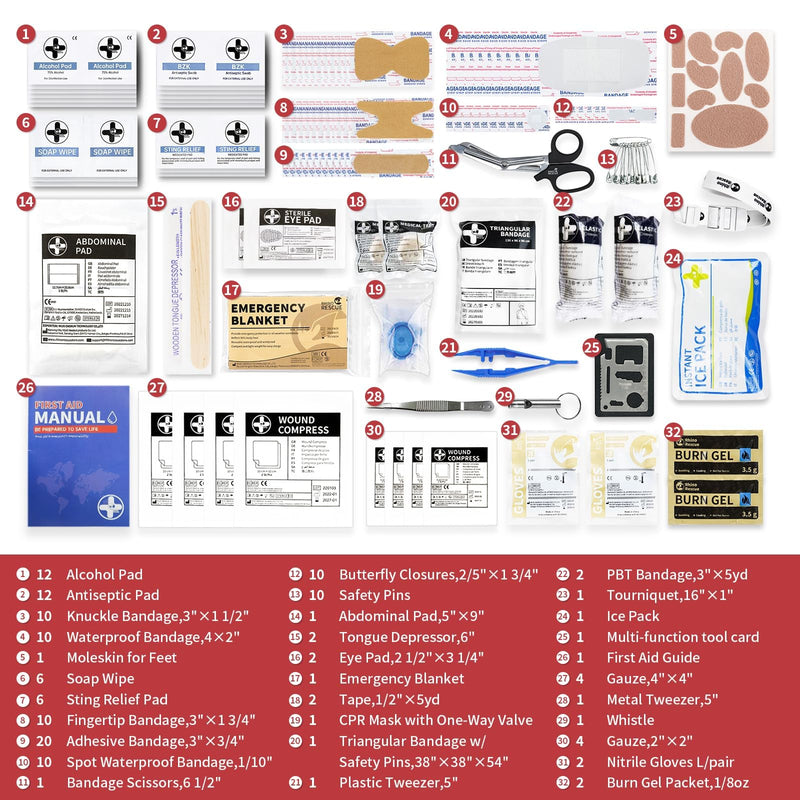 RHINO RESCUE 149 PCS Medium First Aid Kit, Water-Resistant Hard Case, Emergency Medical Supplies Bag for Camping, Hiking, Car, Travel, Home & Office - BeesActive Australia