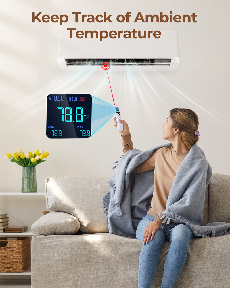 ERICKHILL Infrared Thermometer Gun, Heat Temp Temperature Gun with Meat Probe 2-in-1, Digital IR Laser Thermometer Gun for Cooking, Pizza Oven, Meat, Griddle, Grill, HVAC ROOKPRO