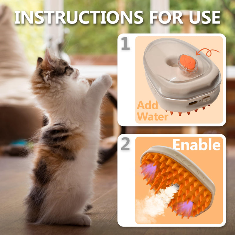 Cat Steam Brush, 4 in 1 Steam Brush for Cats, Pet Hair Steamy Brushes for Massaging and Cleaning Shedding Pets, Rechargeable Cat Brush with Steam for Long & Short Haired Cats and Dogs (orange) - BeesActive Australia