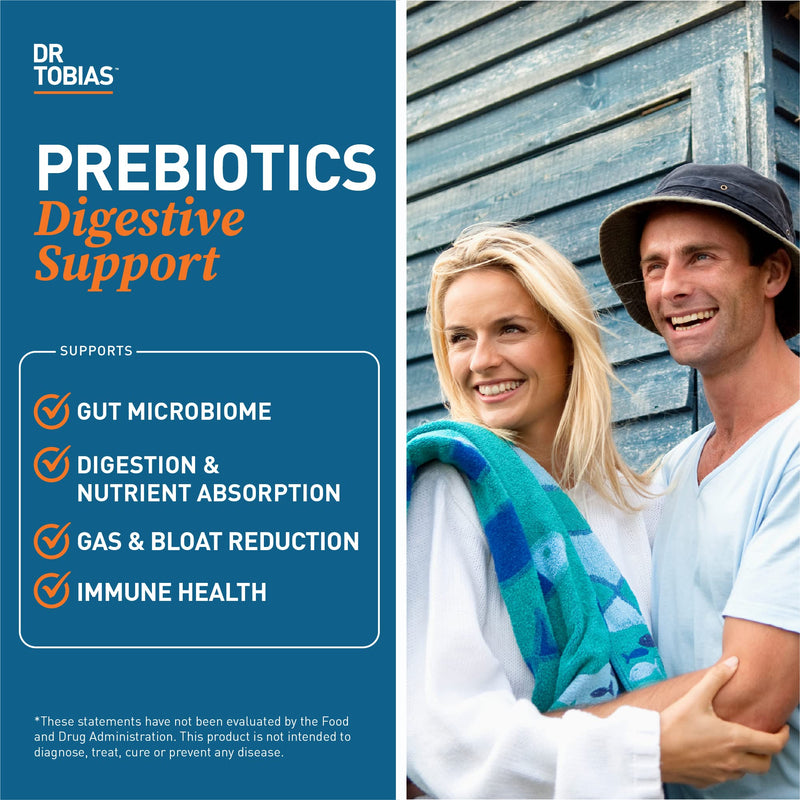 Dr. Tobias Prebiotics Digestive Support, Advanced Prebiotic Supplement for Gut Health, Immune Function & Boost for Probiotics for Women & Men, Vegan, Non-GMO, 60 Capsules, 60 Servings 60 Count (Pack of 1)