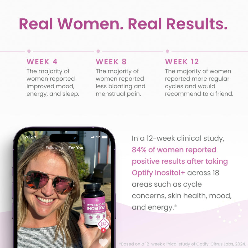 Optify Myo-Inositol & D-Chiro Inositol Supplement for Women | 40:1 Ratio Plus Folate and Vitamin D | Support Healthy Hormonal Balance, Regular Cycles, & Ovarian Health (2.22oz Powder (Pack of 1)) 2.22 Ounce (Pack of 1)