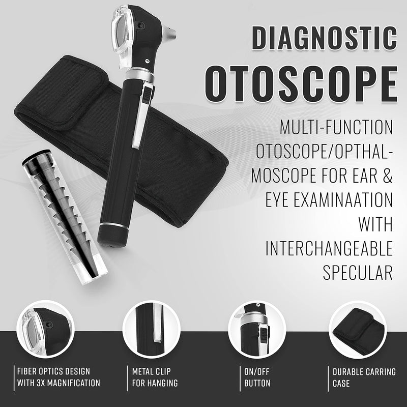 ASA TECHMED Nurse Essentials Professional Kit with Handheld Travel Case | 3 Part Kit Includes Adult Aneroid Sphygmomanometer Blood Pressure Monitor, Stethoscope, Diagnostic Otoscope (Black) Black - BeesActive Australia