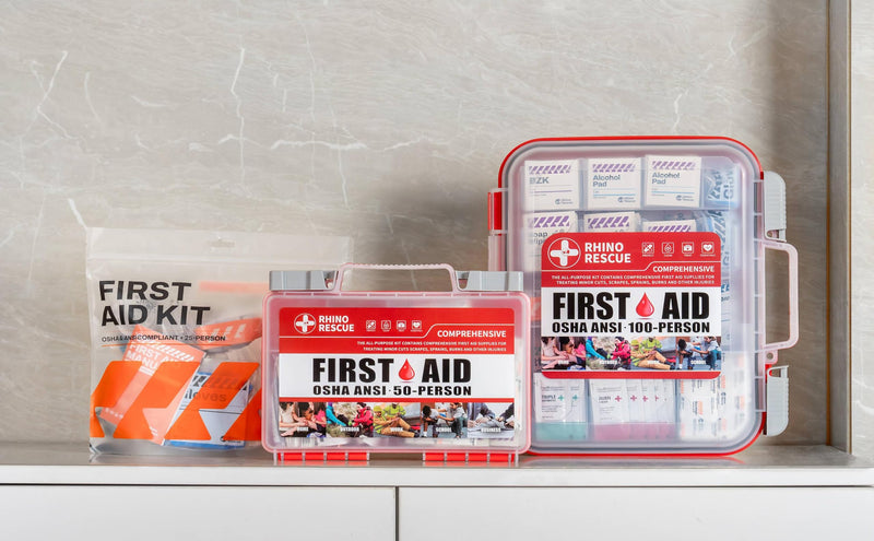 RHINO RESCUE 220 Pieces First Aid Kit Refill Bag, Emergency Extra Replacement Supplies, Includes Medical Bandages, Gauzes & Pads for Home, School & Car Red 220 Piece