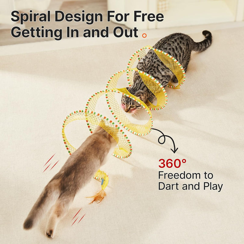 Potaroma Spiral Tunnel Cat Toy, Self Play Cat Play Spiral Kitten Tunnel Toy, Collapsible Spring Tunnel Toy for Indoor Cats with Feather and Bell, 20 Inches Unfolded - BeesActive Australia