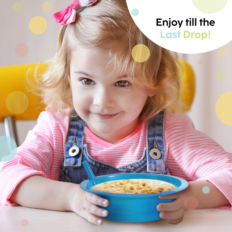 Kids Cereal Bowls with Straws - Set of 6 Plastic Bowl with Straw For kids BPA Free Dishwasher and Microwave Safe - 22 Oz Toddlers Bowls with Built-In Straws Includes 3 Cleaning Brushes - BeesActive Australia