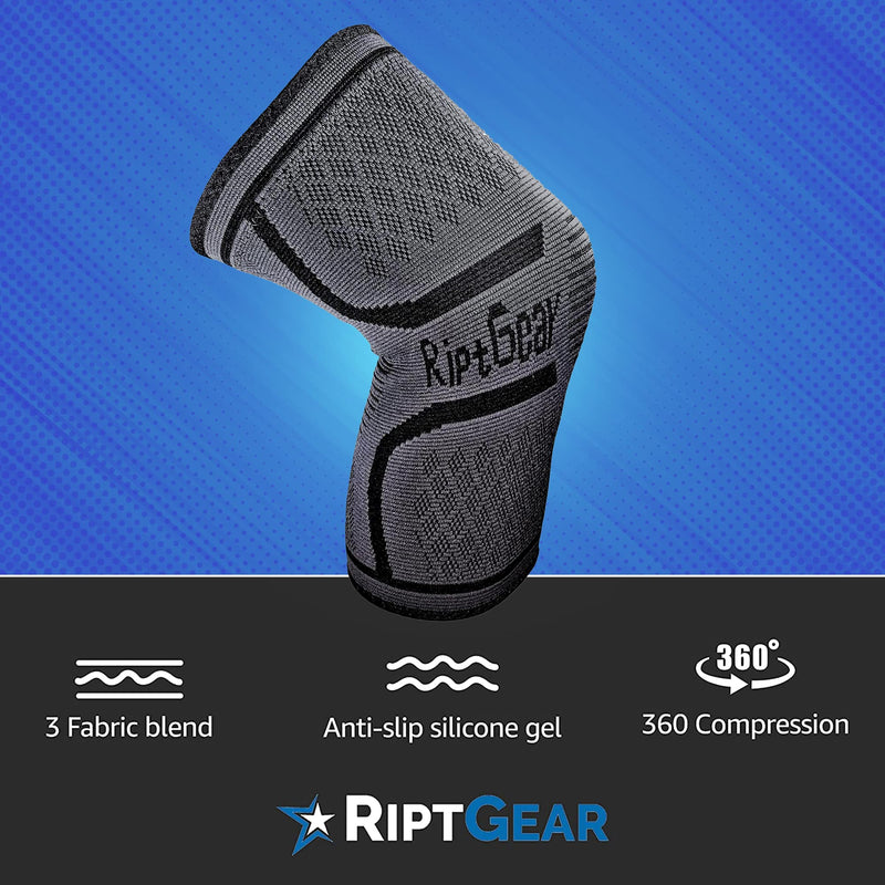 RiptGear Knee Compression Sleeve - Braces for Knee Pain - Compression for Arthritis, Meniscus Tear, Running, Walking - Support for Women and Men - Sleeves Weightlifting (Medium, Gray (1 Pack)) Medium Gray (1 Pack) - BeesActive Australia